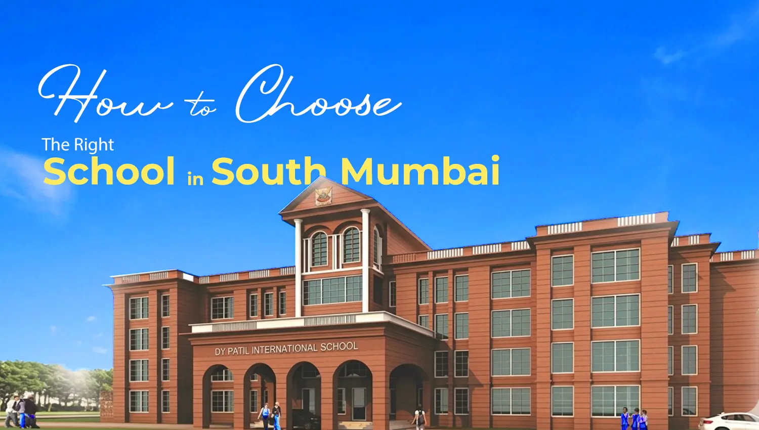 Parents and children exploring a school campus while choosing the right school in South Mumbai.